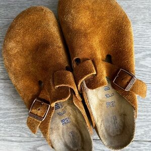 Birkenstock Brown Suede Slippers with Adjustable Strap